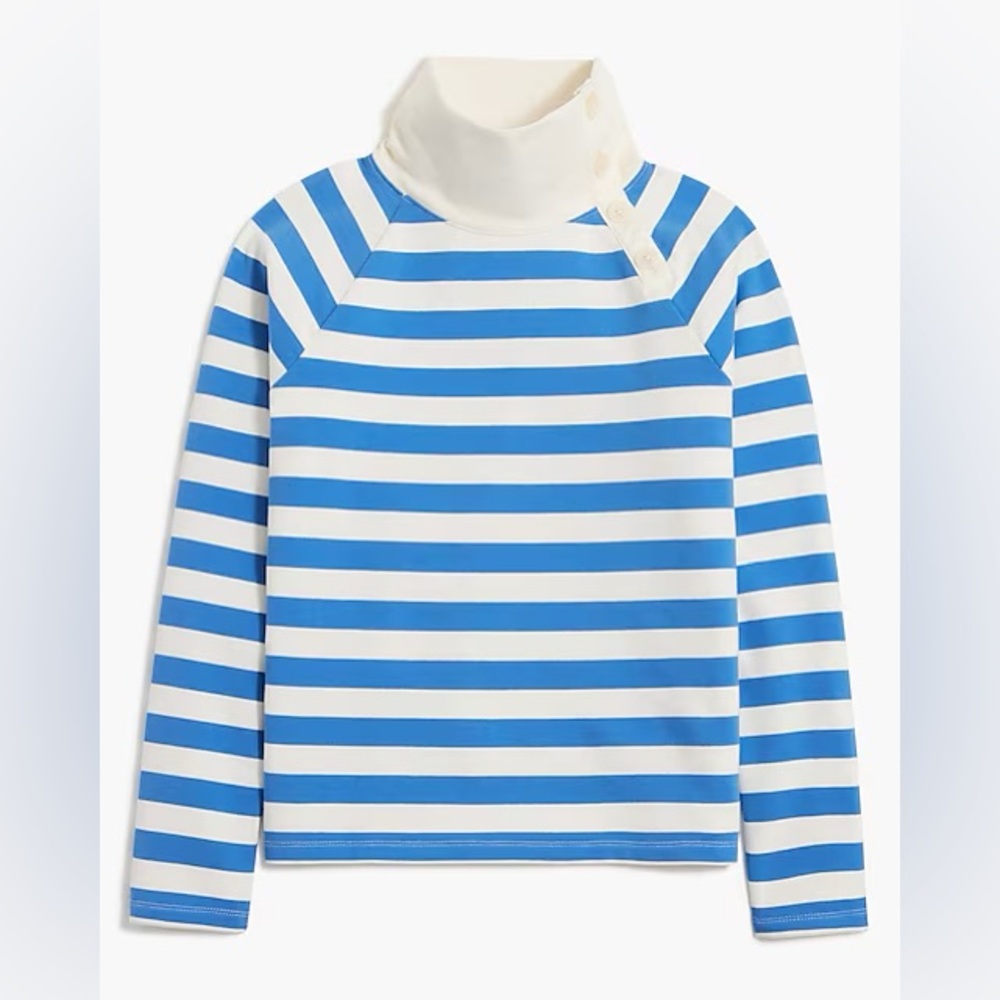 J.Crew Striped wide button collar pullover sweatshirt in blue